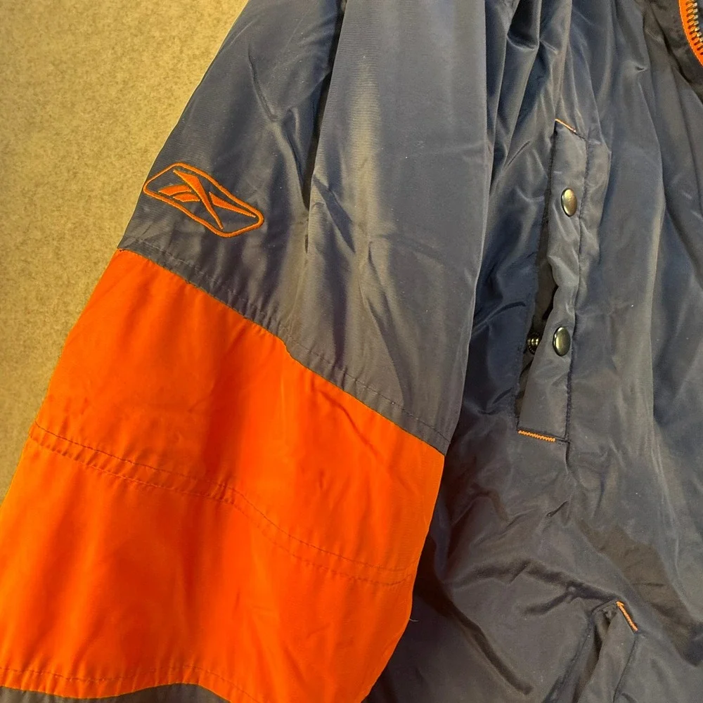 Reebok NFL Denver Broncos On Field Sideline Parka Jacket Navy Blue Orange 3XL